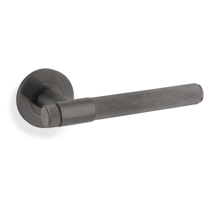 Alexander & Wilks Knurled Kingstone Lever on Round Rose - Dark Bronze PVD - AW240DBZPVD