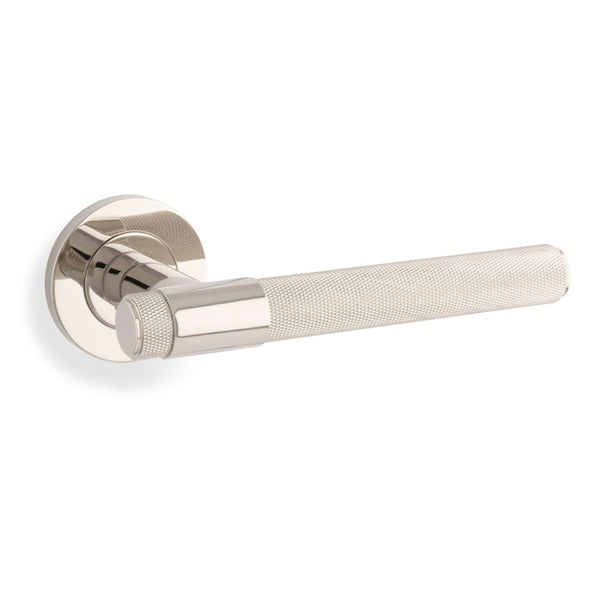 Alexander & Wilks Knurled Kingstone Lever on Round Rose - Polished Nickel PVD - AW240PNPVD