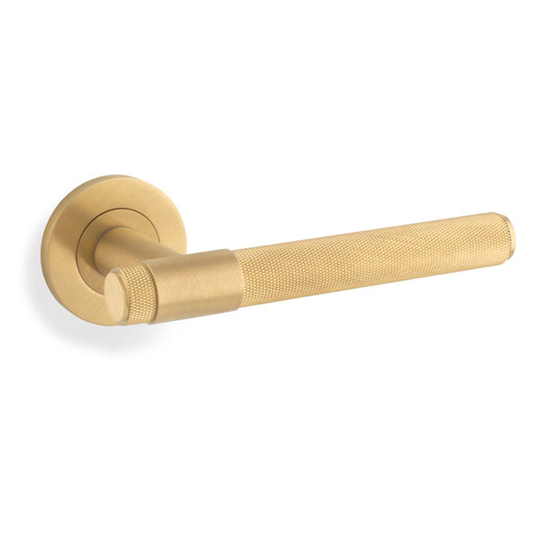 Alexander & Wilks Knurled Kingstone Lever on Round Rose - Satin Brass PVD - AW240SBPVD