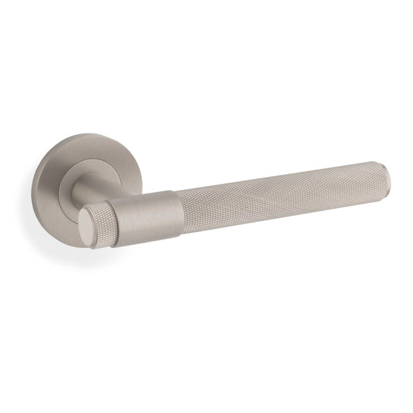 Alexander & Wilks Knurled Kingstone Lever on Round Rose - Satin Nickel PVD - AW240SNPVD