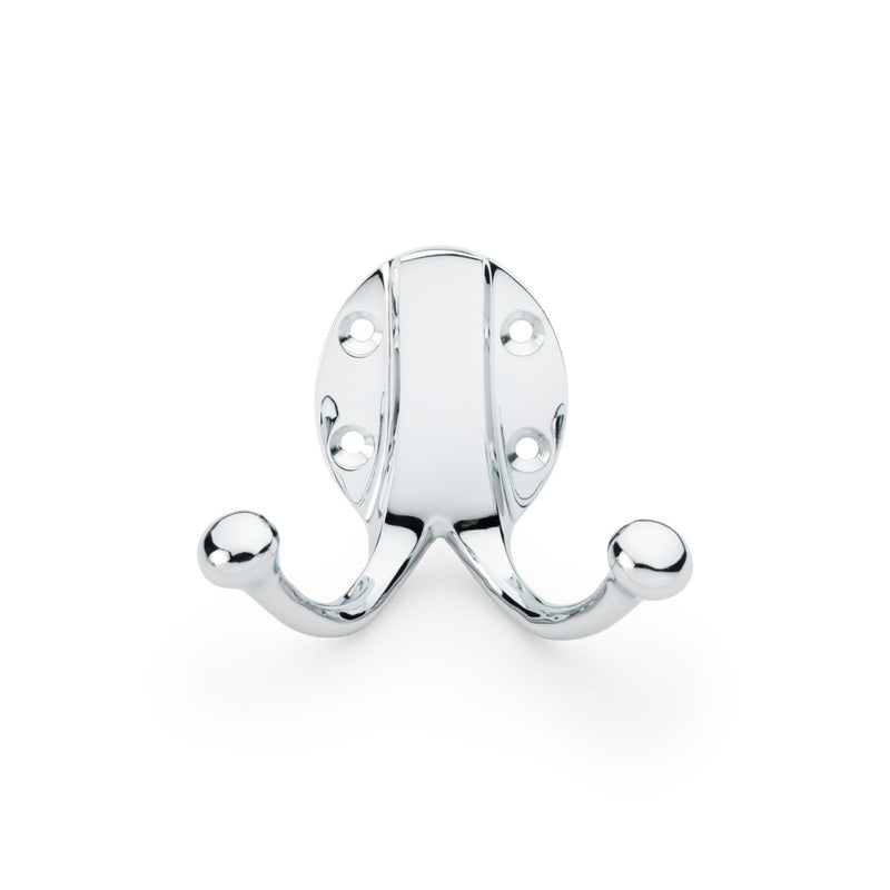 Alexander and Wilks Traditional Double Robe Hook - Polished Chrome - AW771PC