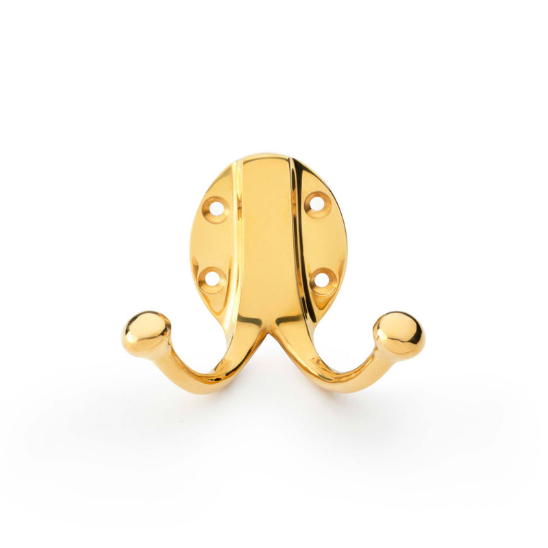 Alexander and Wilks Traditional Double Robe Hook - Unlacquered Brass - AW771UB