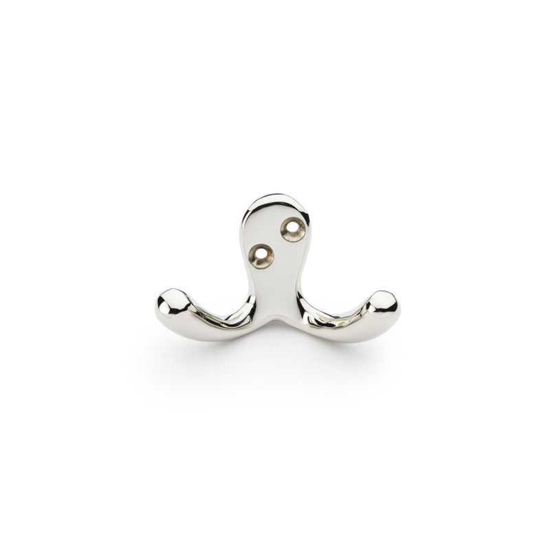 Alexander and Wilks - Victorian Double Robe Hook - Polished Nickel - AW773PN