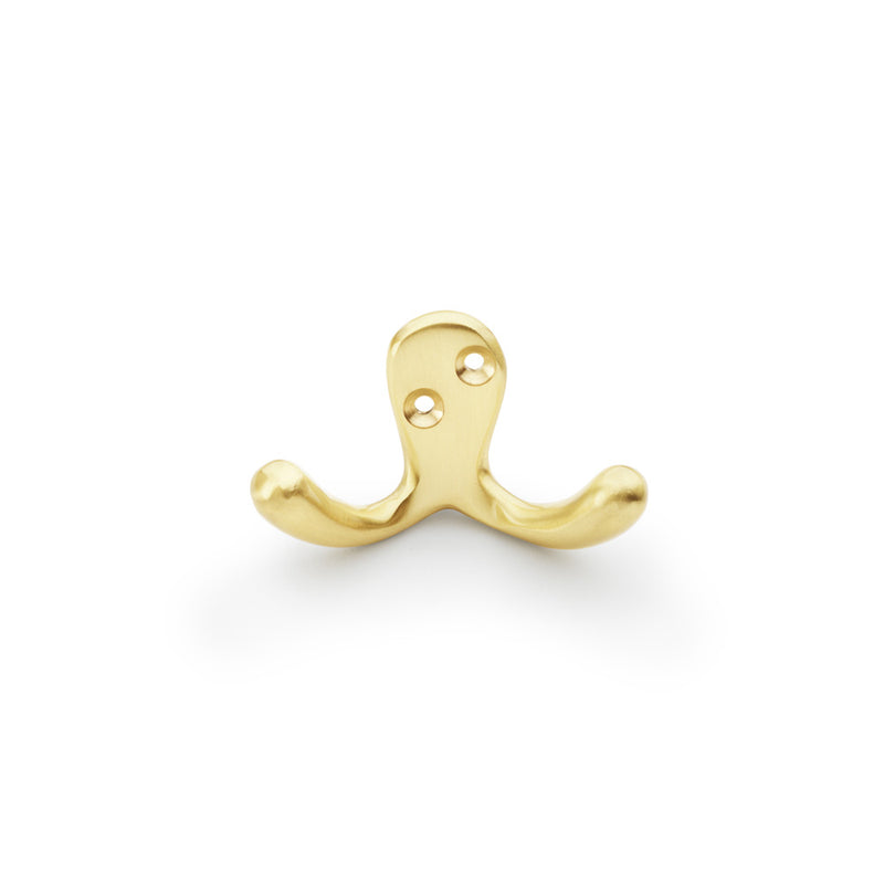 Alexander and Wilks - Victorian Double Robe Hook - Satin Brass - AW773SB