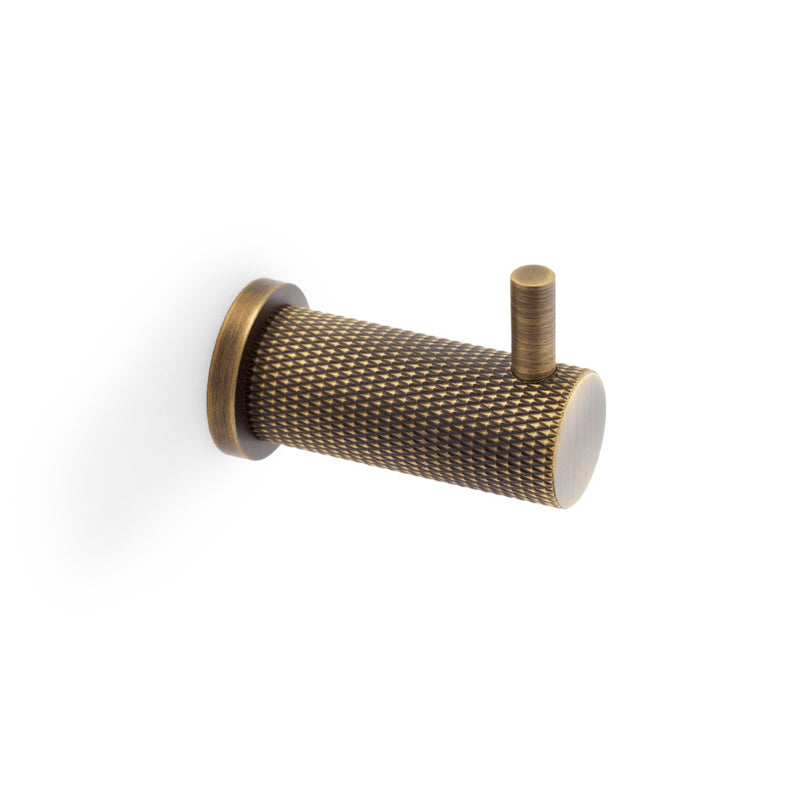 Alexander and Wilks - Brunel Diamond Knurled Coat Hook - Antique Brass - AW775AB