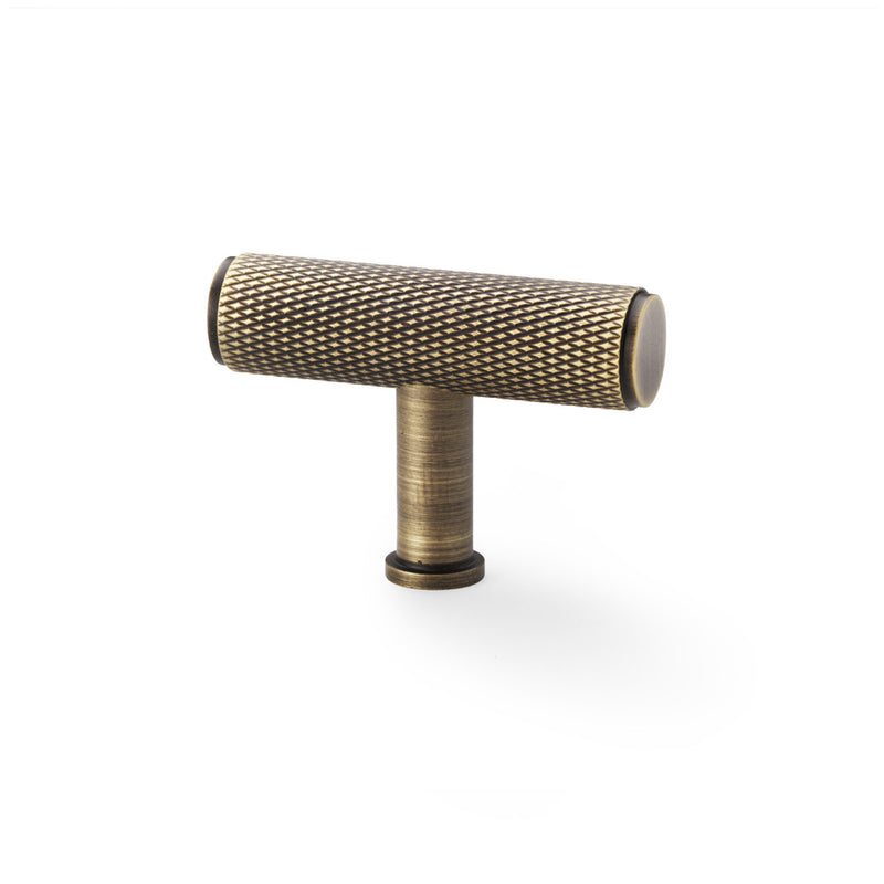 Alexander and Wilks - Crispin Knurled T-bar Cupboard Knob - Antique Brass - 55mm - AW801-55-AB