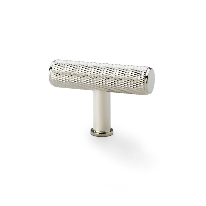 Alexander and Wilks - Crispin Knurled T-bar Cupboard Knob - Polished Nickel - 55mm - AW801-55-PN