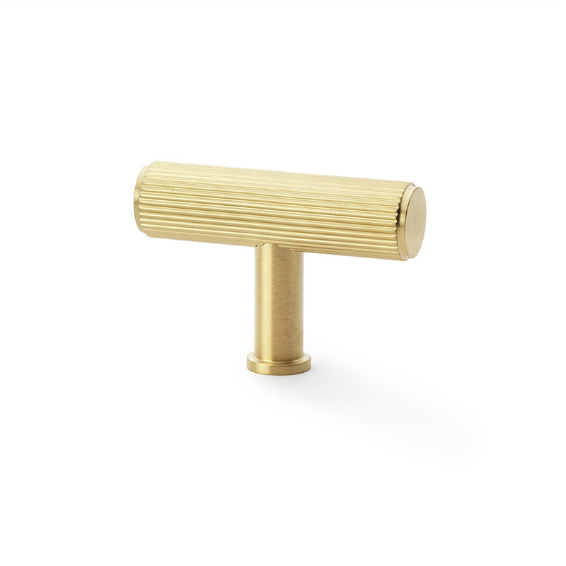 Alexander and Wilks - Crispin Reeded T-bar Cupboard Knob - Satin Brass PVD - AW801R-55-SBPVD