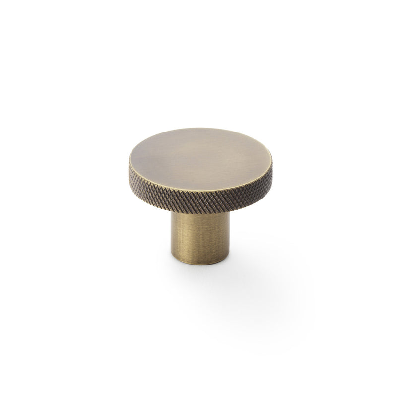 Alexander and Wilks - Hanover Knurled Circular Cupboard Knob - Antique Brass - 38mm - AW802-38-AB