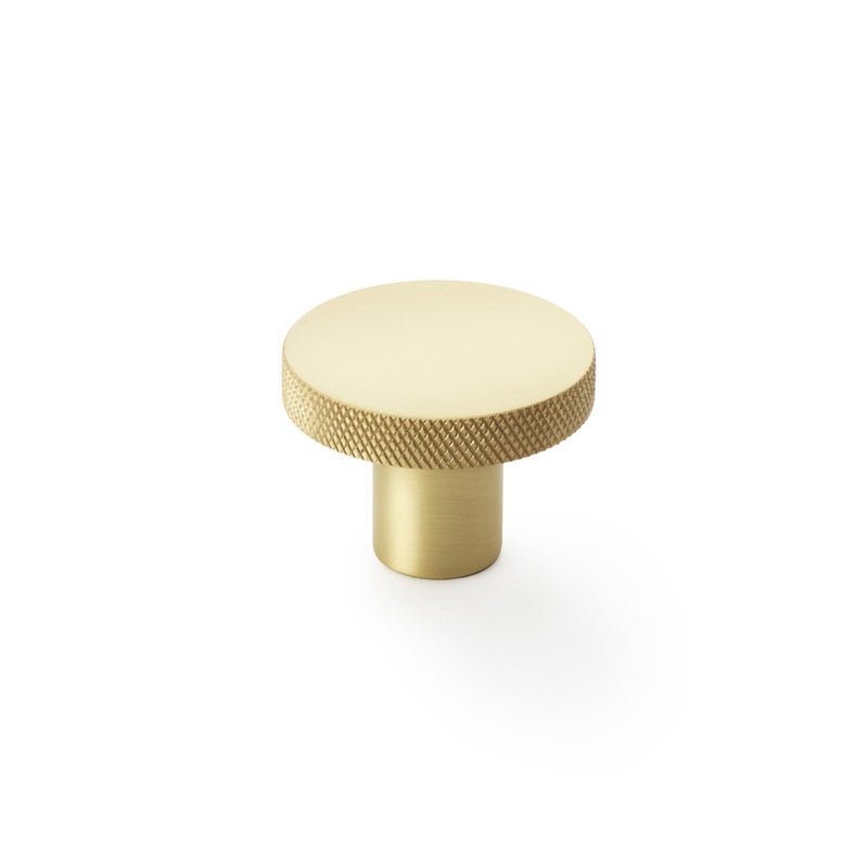 Alexander and Wilks - Hanover Knurled Circular Cupboard Knob - Satin Brass - 38mm - AW802-38-SB