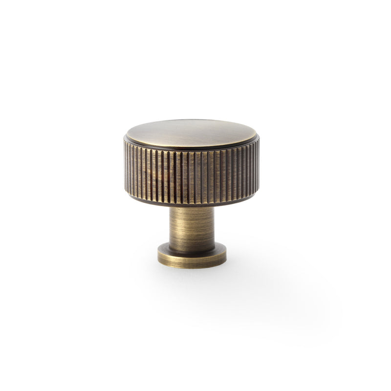 Alexander and Wilks - Lucia Reeded Cupboard Knob - Antique Brass - 35mm - AW807R-35-AB