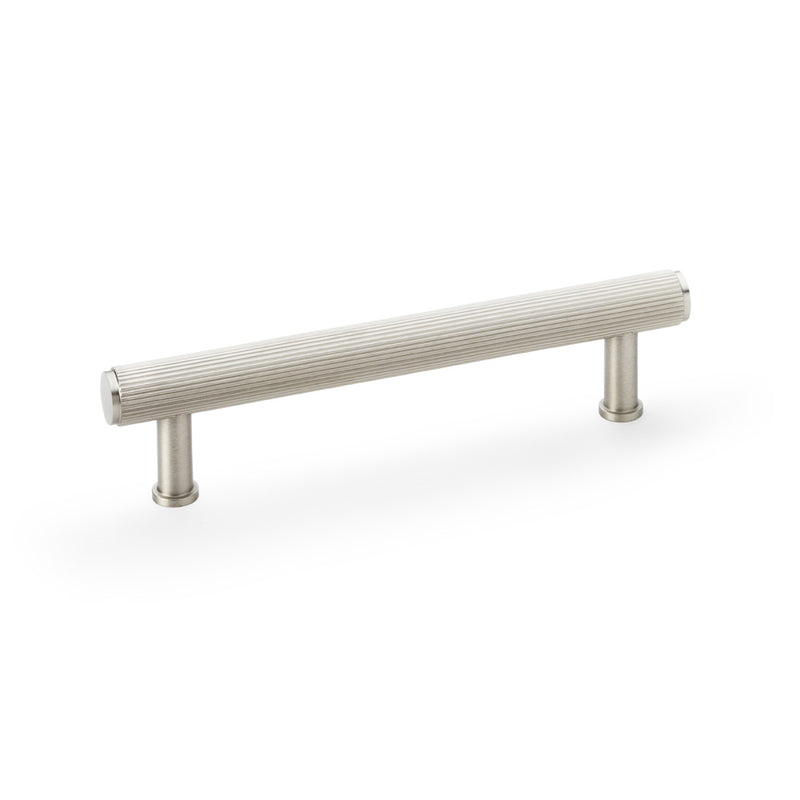 Alexander and Wilks - Crispin Reeded T-bar Cupboard Pull Handle - Satin Nickel - 128mm - AW809R-128-SN