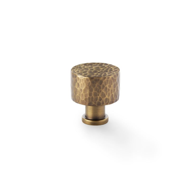 Alexander and Wilks Leila Hammered Cupboard Knob - Antique Brass - 30mm - AW816-30-AB