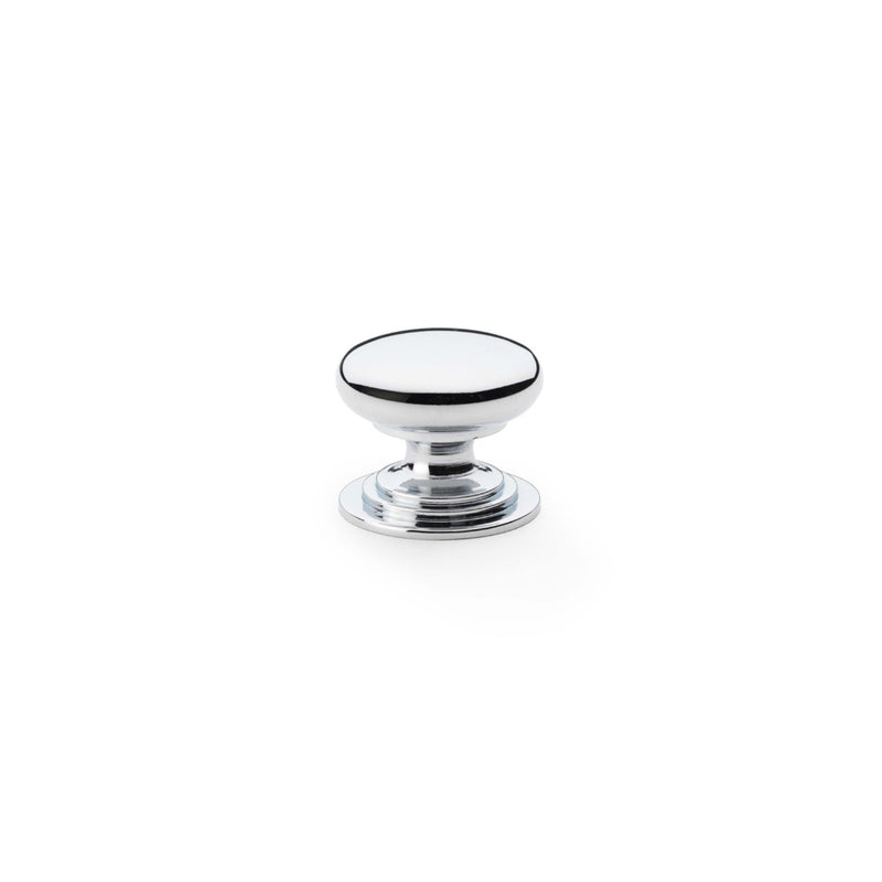 Alexander and Wilks - Waltz Round Cupboard Knob on Stepped Rose - Polished Chrome - Knob 25mm - AW825-25-PC