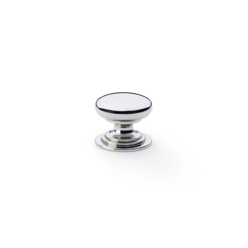 Alexander and Wilks - Waltz Round Cupboard Knob on Stepped Rose - Polished Nickel - Knob 25mm - AW825-25-PN