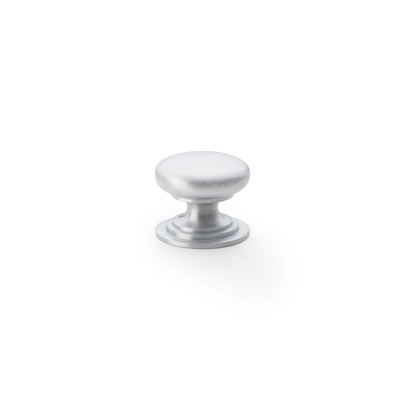 Alexander and Wilks - Waltz Round Cupboard Knob on Stepped Rose - Satin Chrome - Knob 25mm - AW825-25-SC