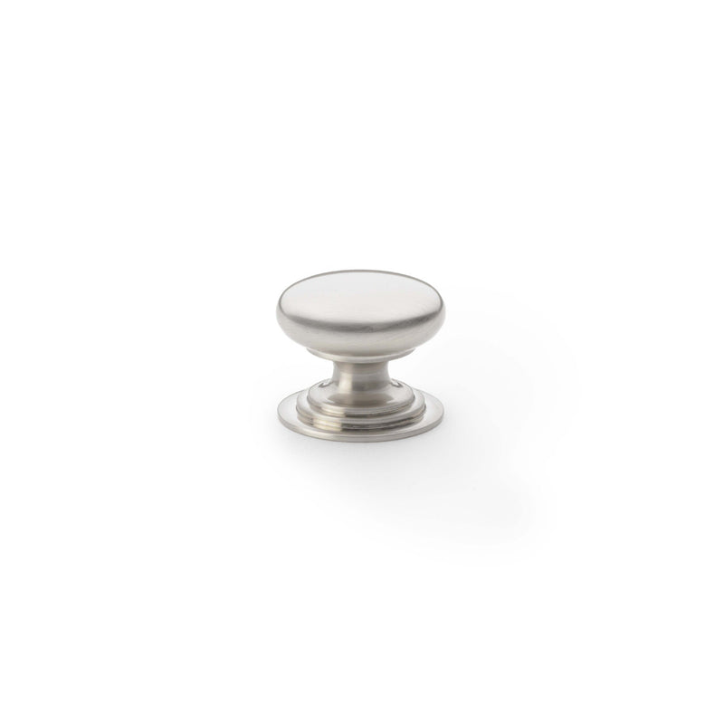 Alexander and Wilks - Waltz Round Cupboard Knob on Stepped Rose - Satin Nickel - Knob 25mm - AW825-25-SN