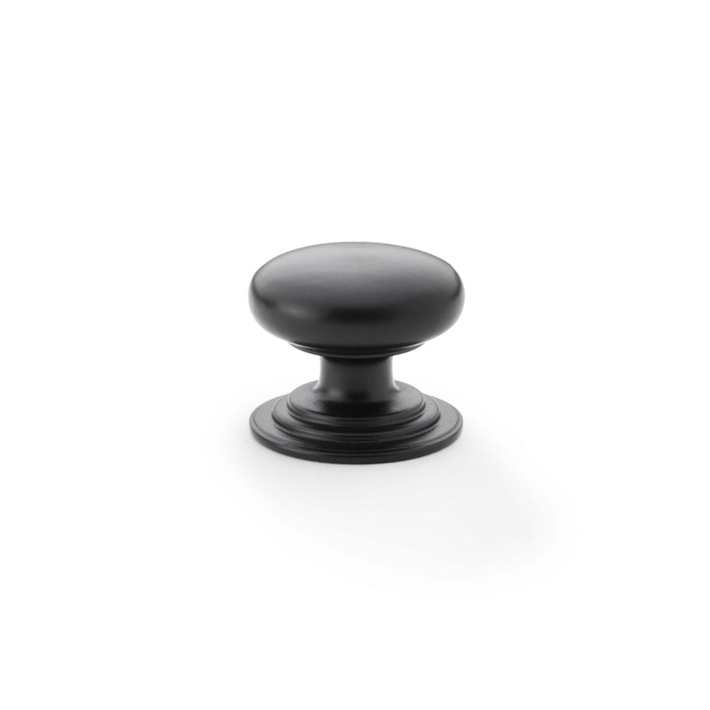 Alexander and Wilks - Waltz Round Cupboard Knob on Stepped Rose - Black - Knob 32mm - AW825-32-BL