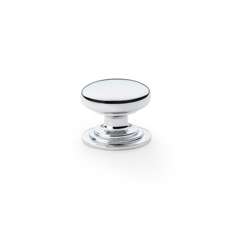 Alexander and Wilks - Waltz Round Cupboard Knob on Stepped Rose - Polished Chrome - Knob 32mm - AW825-32-PC