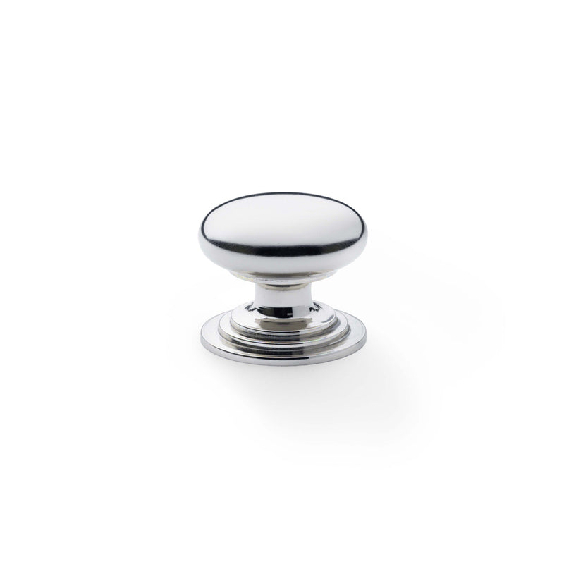 Alexander and Wilks - Waltz Round Cupboard Knob on Stepped Rose - Polished Nickel - Knob 32mm - AW825-32-PN