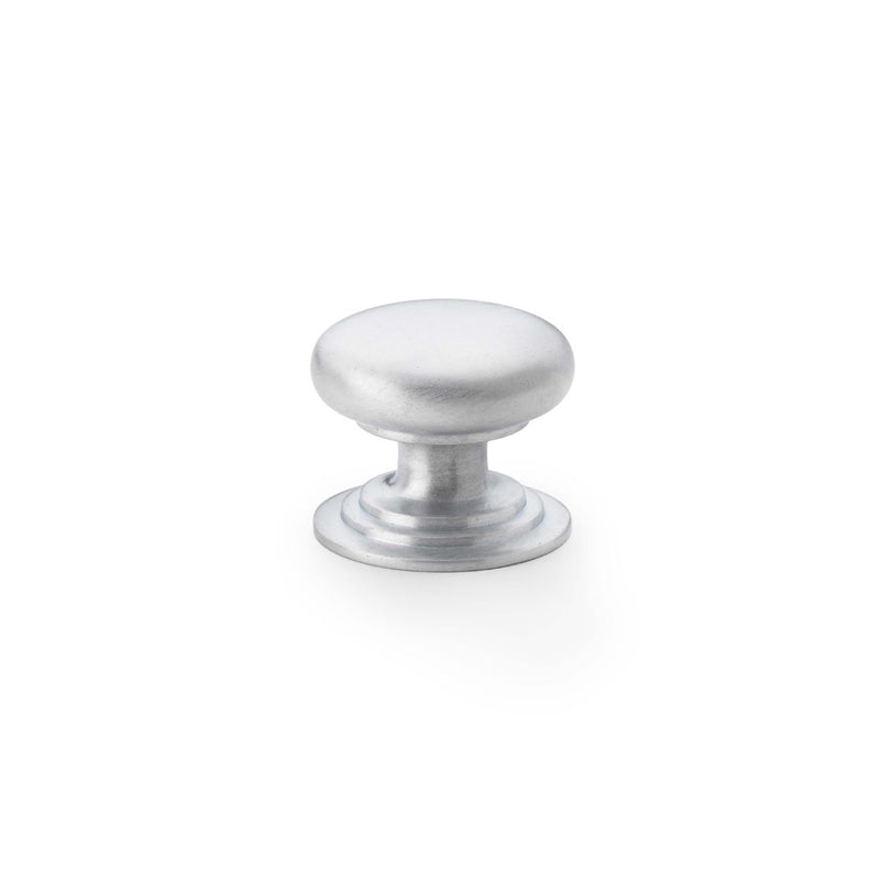 Alexander and Wilks - Waltz Round Cupboard Knob on Stepped Rose - Satin Chrome - Knob 32mm - AW825-32-SC