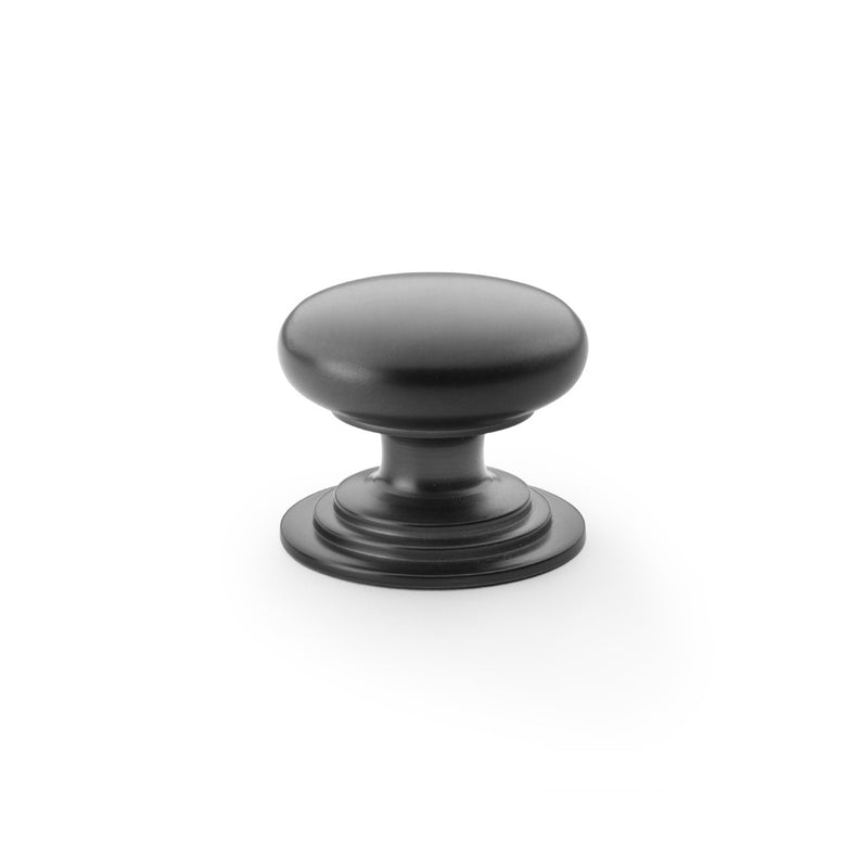 Alexander and Wilks - Waltz Round Cupboard Knob on Stepped Rose - Black - Knob 38mm - AW825-38-BL