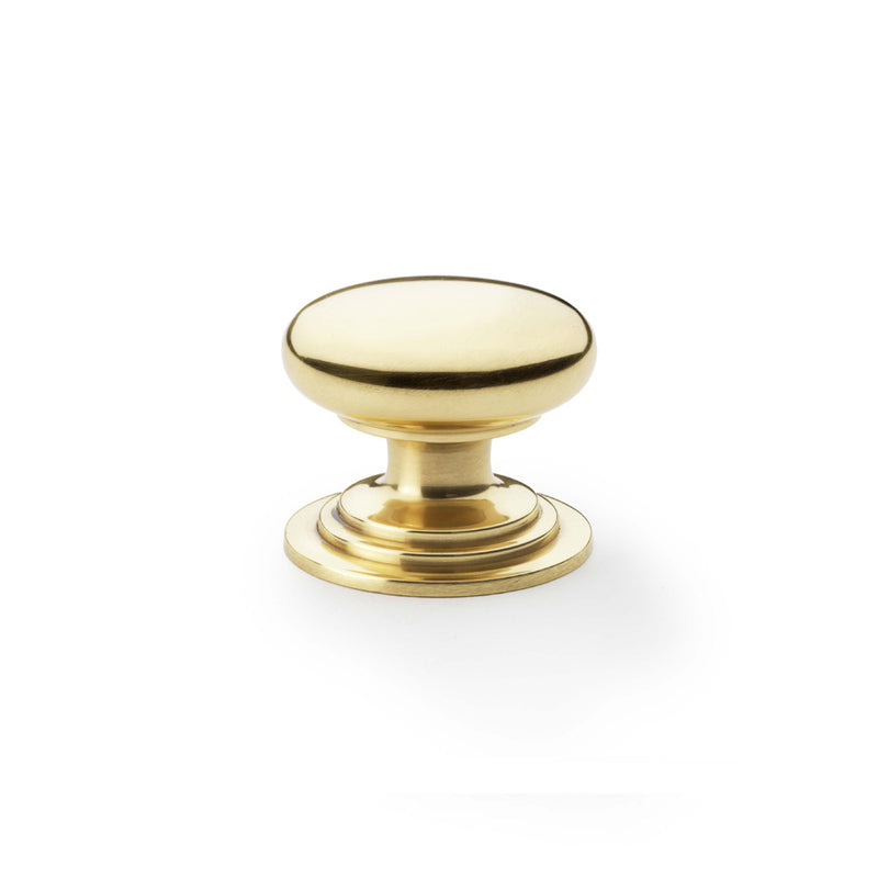 Alexander and Wilks - Waltz Round Cupboard Knob on Stepped Rose - Polished Brass - Knob 38mm - AW825-38-PBL