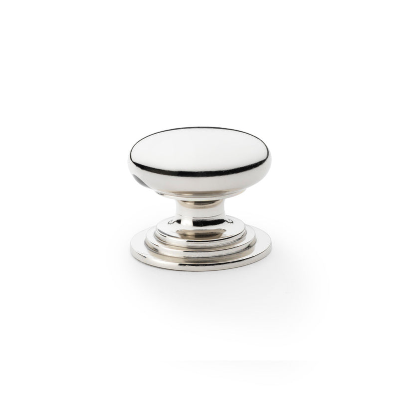 Alexander and Wilks - Waltz Round Cupboard Knob on Stepped Rose - Polished Nickel - Knob 38mm - AW825-38-PN