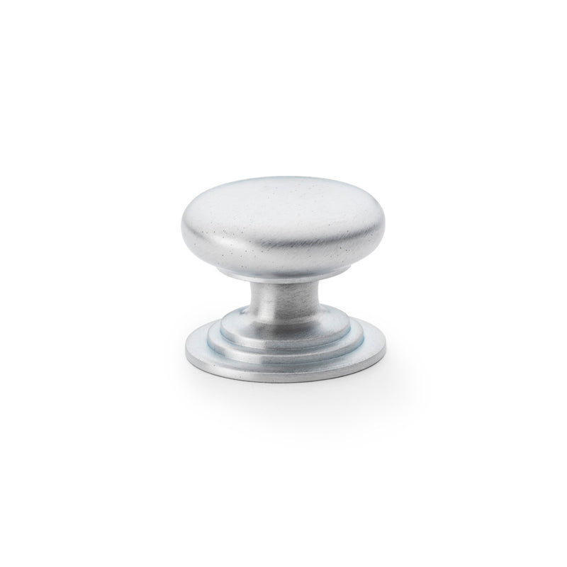 Alexander and Wilks - Waltz Round Cupboard Knob on Stepped Rose - Satin Chrome - Knob 38mm - AW825-38-SC