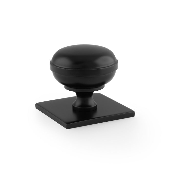 Alexander & Wilks Quantock Alexander and Wilks Cupboard Knob on Square Backplate - Black - 34mm - AW826-34-BL