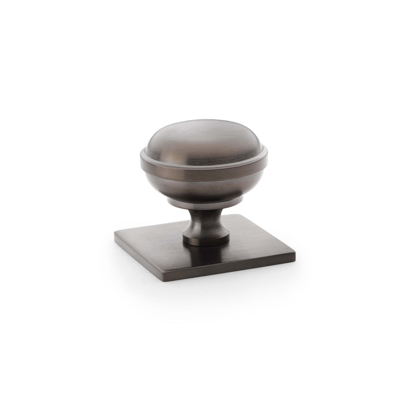 Alexander and Wilks - Quantock Cupboard Knob on Square Backplate - Dark Bronze PVD - 34mm - AW826-34-DBZPVD