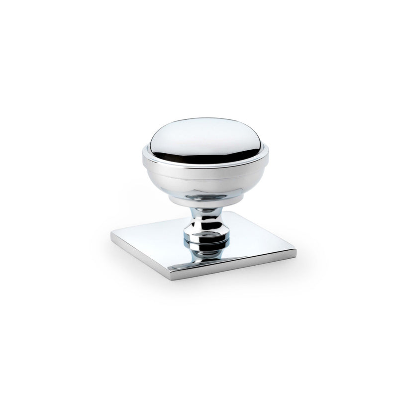 Alexander and Wilks - Quantock Cupboard Knob on Square Plate - Polished Chrome - 34mm - AW826-34-PC