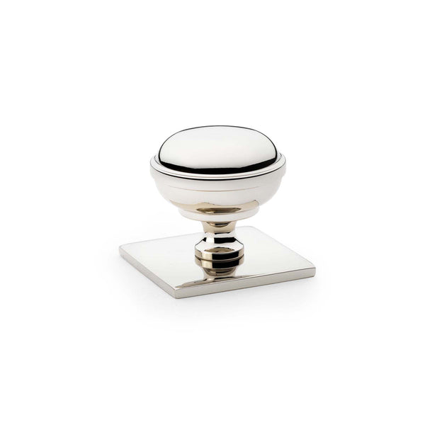 Alexander & Wilks Quantock Alexander and Wilks Cupboard Knob on Square Backplate - Polished Nickel - 34mm - AW826-34-PNPVD