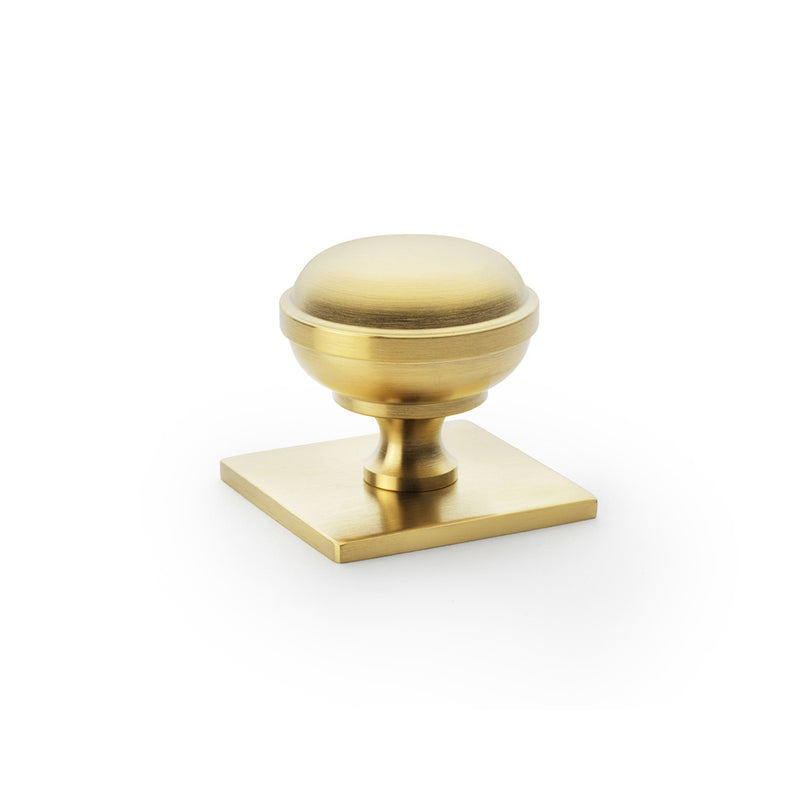 Alexander and Wilks - Quantock Cupboard Knob on Square Plate - Satin Brass PVD - 34mm - AW826-34-SBPVD