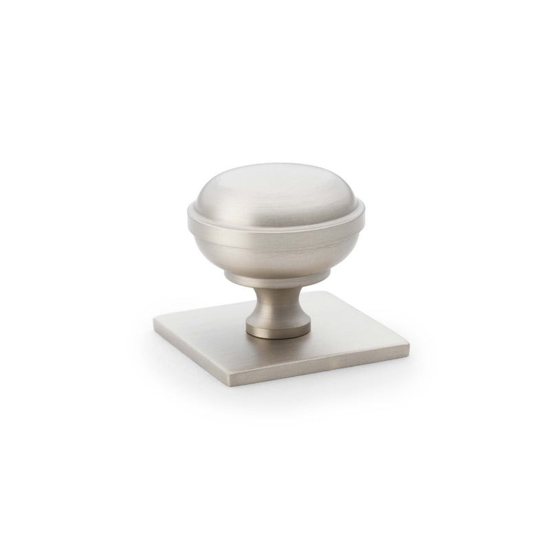 Alexander and Wilks - Quantock Cupboard Knob on Square Plate - Satin Nickel - 34mm - AW826-34-SN