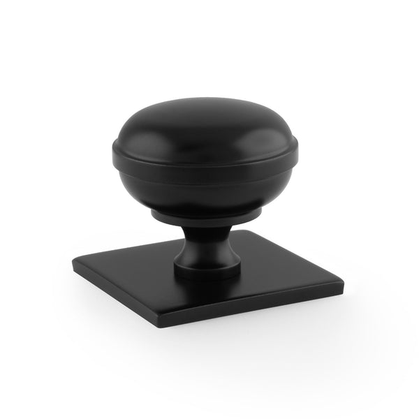 Alexander & Wilks Quantock Alexander and Wilks Cupboard Knob on Square Backplate - Black - 38mm - AW826-38-BL