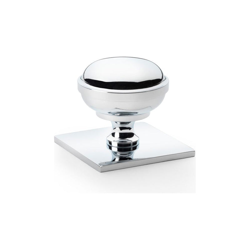 Alexander and Wilks - Quantock Cupboard Knob on Square Backplate - Polished Chrome - 38mm - AW826-38-PC