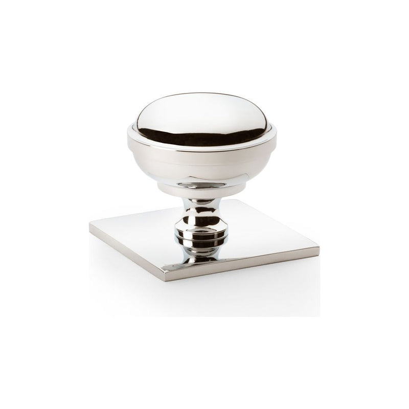 Alexander & Wilks Quantock Alexander and Wilks Cupboard Knob on Square Backplate - Polished Nickel - 38mm - AW826-38-PNPVD