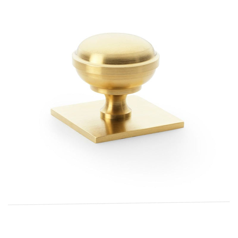 Alexander and Wilks - Quantock Cupboard Knob on Square Backplate - Satin Brass PVD - 38mm - AW826-38-SBPVD