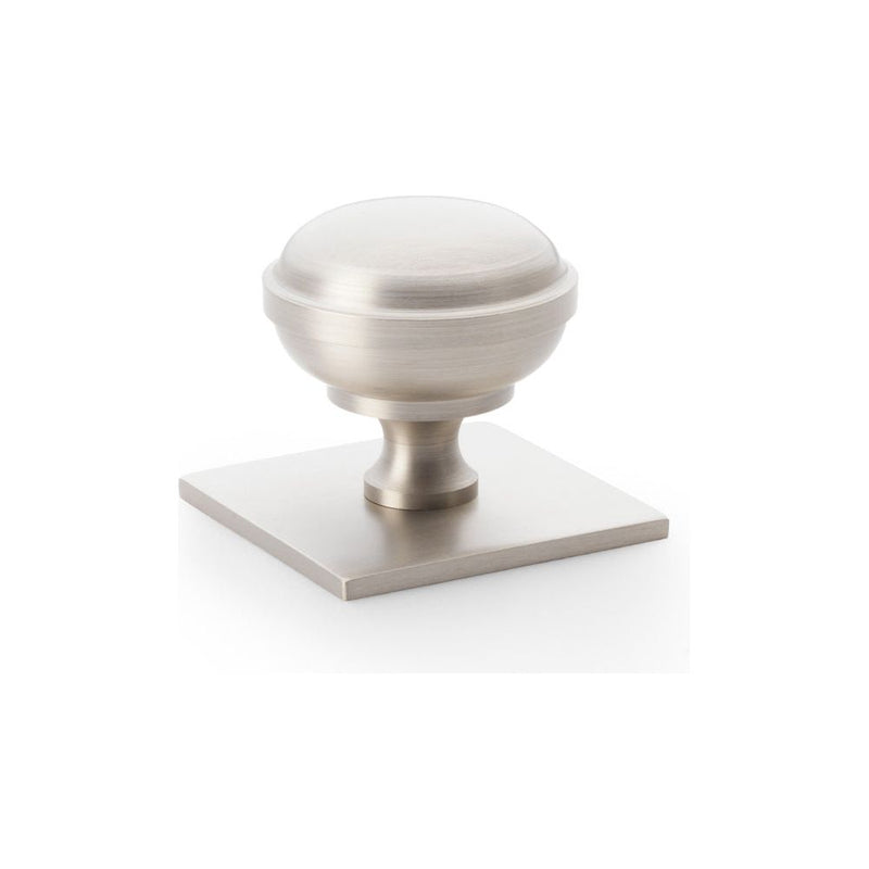 Alexander and Wilks - Quantock Cupboard Knob on Square Backplate - Satin Nickel - 38mm - AW826-38-SN