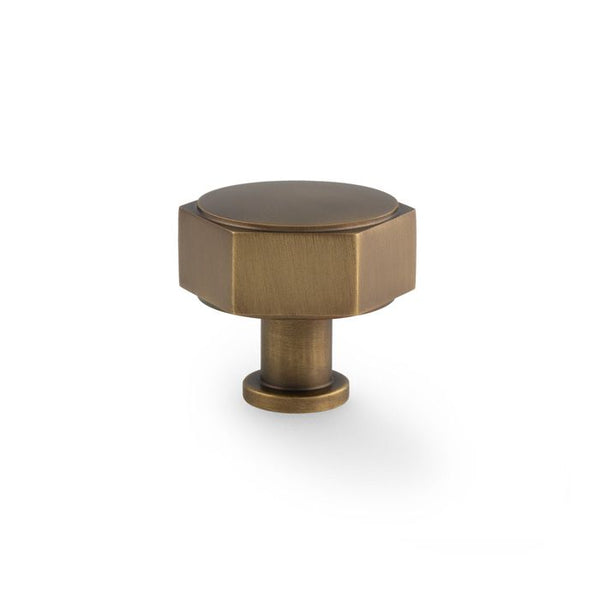 Alexander & Wilks Vesper Alexander and Wilks Hex  Cabinet Knob - Antique Brass - AW828-40-AB