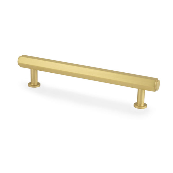 Alexander & Wilks Vesper Alexander and Wilks Hex  T-Bar Cabinet Pull-Satin Brass-128mm C/C - AW830-128-SB