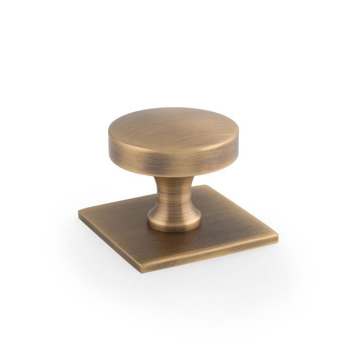 Bullion Alexander and Wilks Cupboard Knob On Square Backplate-Antique Brass - AW835-38-AB