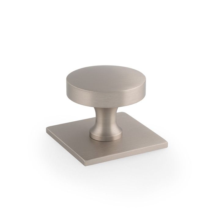 Bullion Alexander and Wilks Cupboard Knob On Square Backplate-Satin Nickel - AW835-38-SN