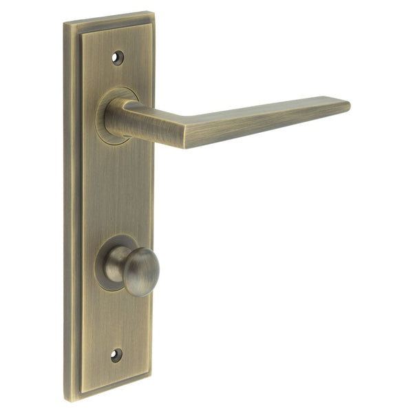 Burlington - Mayfair Door Handle Din Bathroom Backplate Antique Brass & Turn & Release - BUR-10AB-456AB-80AB