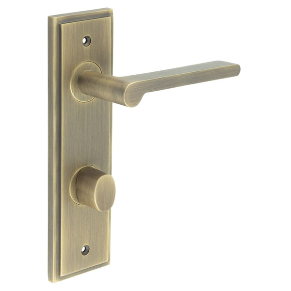 Burlington - Fitzrovia Door Handle Din Bathroom Backplate Antique Brass & Turn & Release - BUR-15AB-456AB-81AB