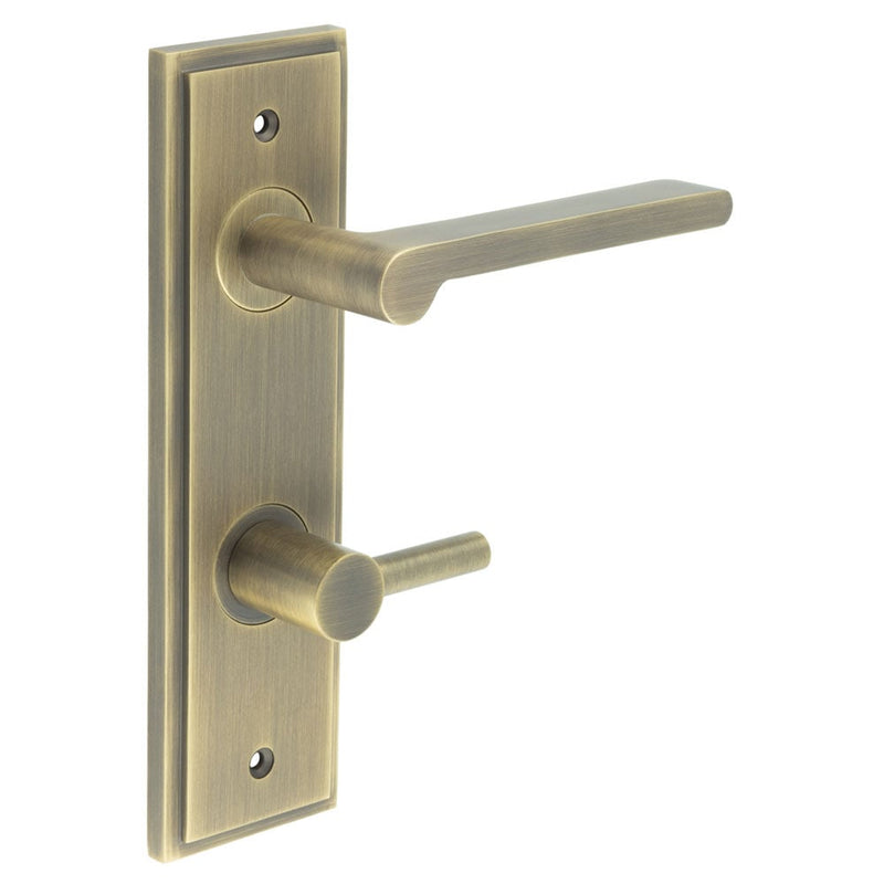 Burlington - Fitzrovia Door Handle Din Bathroom Backplate Antique Brass & Turn & Release - BUR-15AB-456AB-82AB