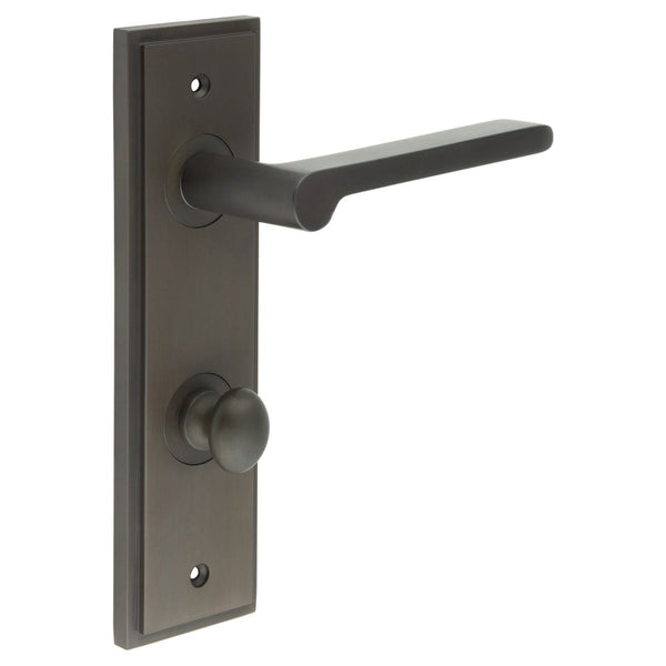 Burlington - Fitzrovia Door Handle Din Bathroom Backplate Dark Bronze & Turn & Release - BUR-15DB-456DB-80DB