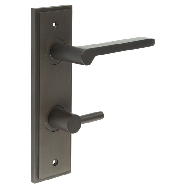 Burlington - Fitzrovia Door Handle Din Bathroom Backplate Dark Bronze & Turn & Release - BUR-15DB-456DB-82DB