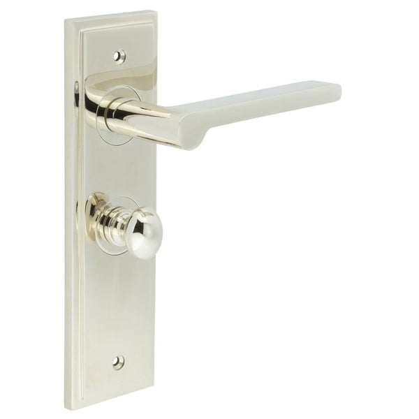 Burlington - Fitzrovia Door Handle Bathroom Backplate Polished Nickel & Turn & Release - BUR-15PN-453PN-80PN